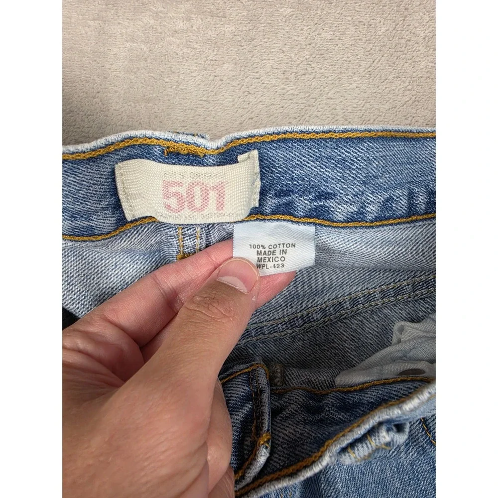 Levis 501 Button Fly Jeans Mens W34 L29 Blue Straight Distressed Denim 2008
